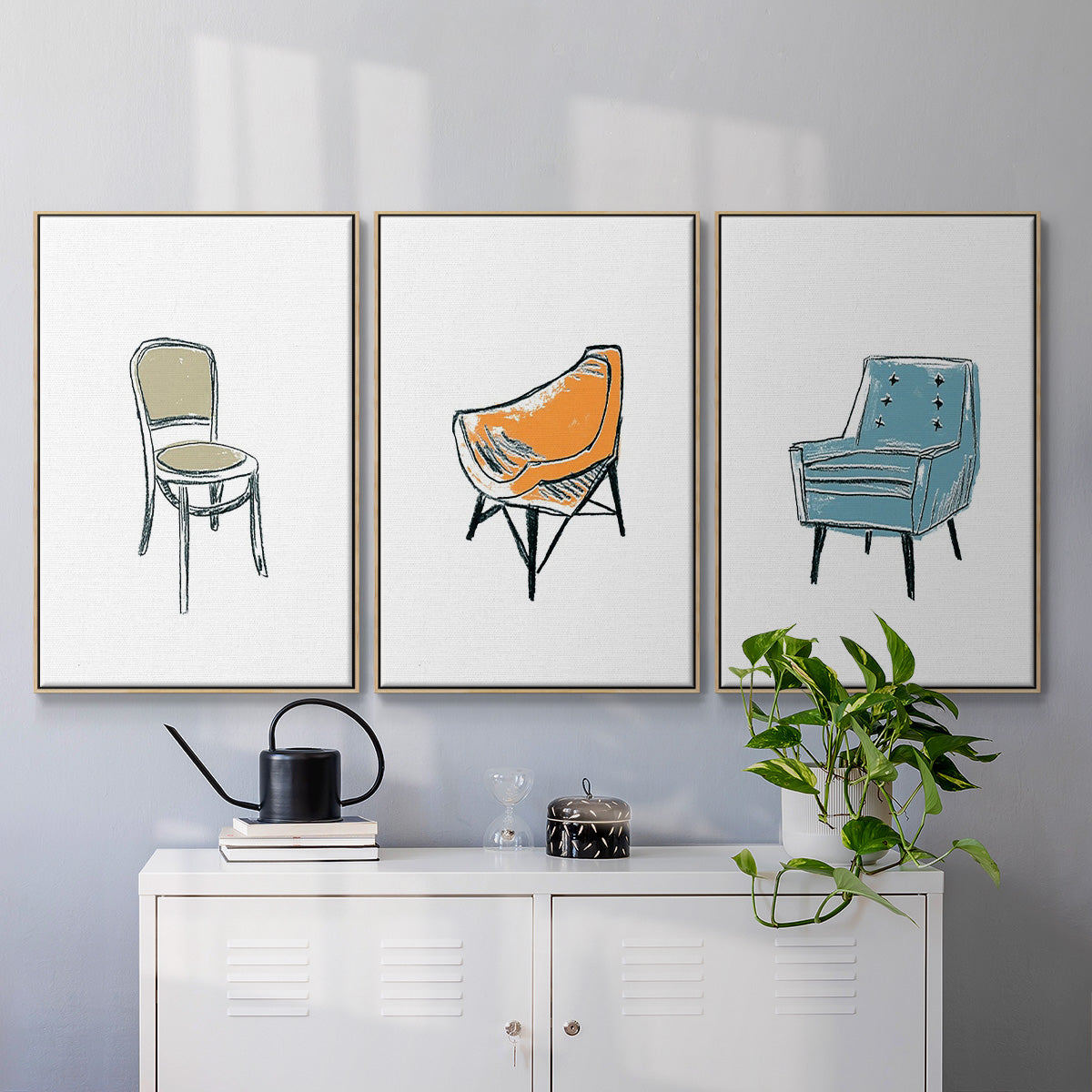 Take a Seat X - Framed Premium Gallery Wrapped Canvas L Frame 3 Piece Set - Ready to Hang