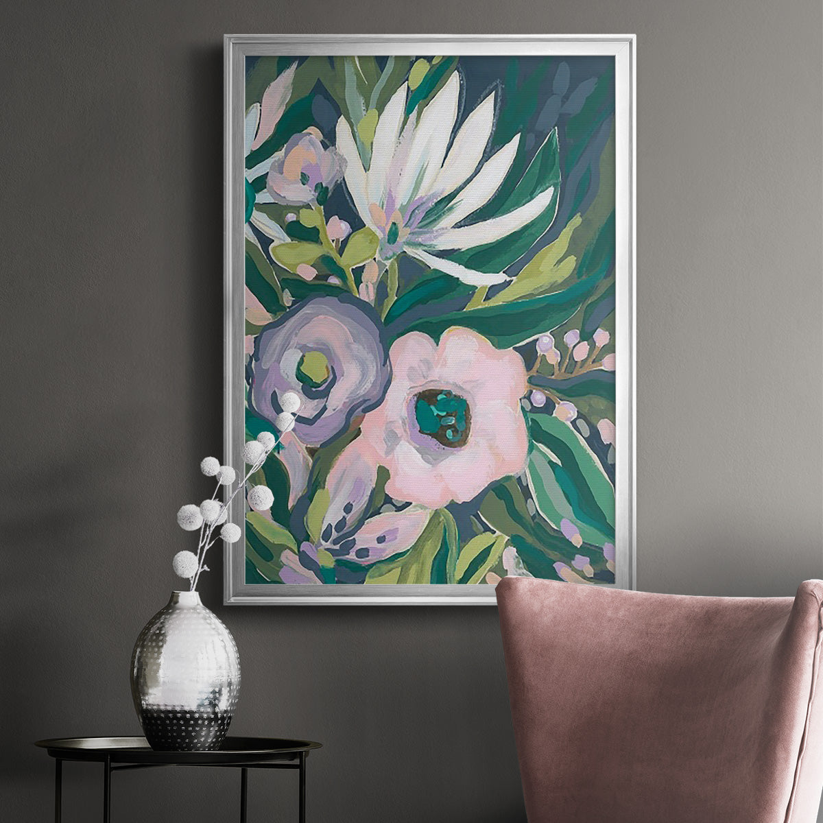 Purple Jungle Garden II - Modern Framed Canvas Print