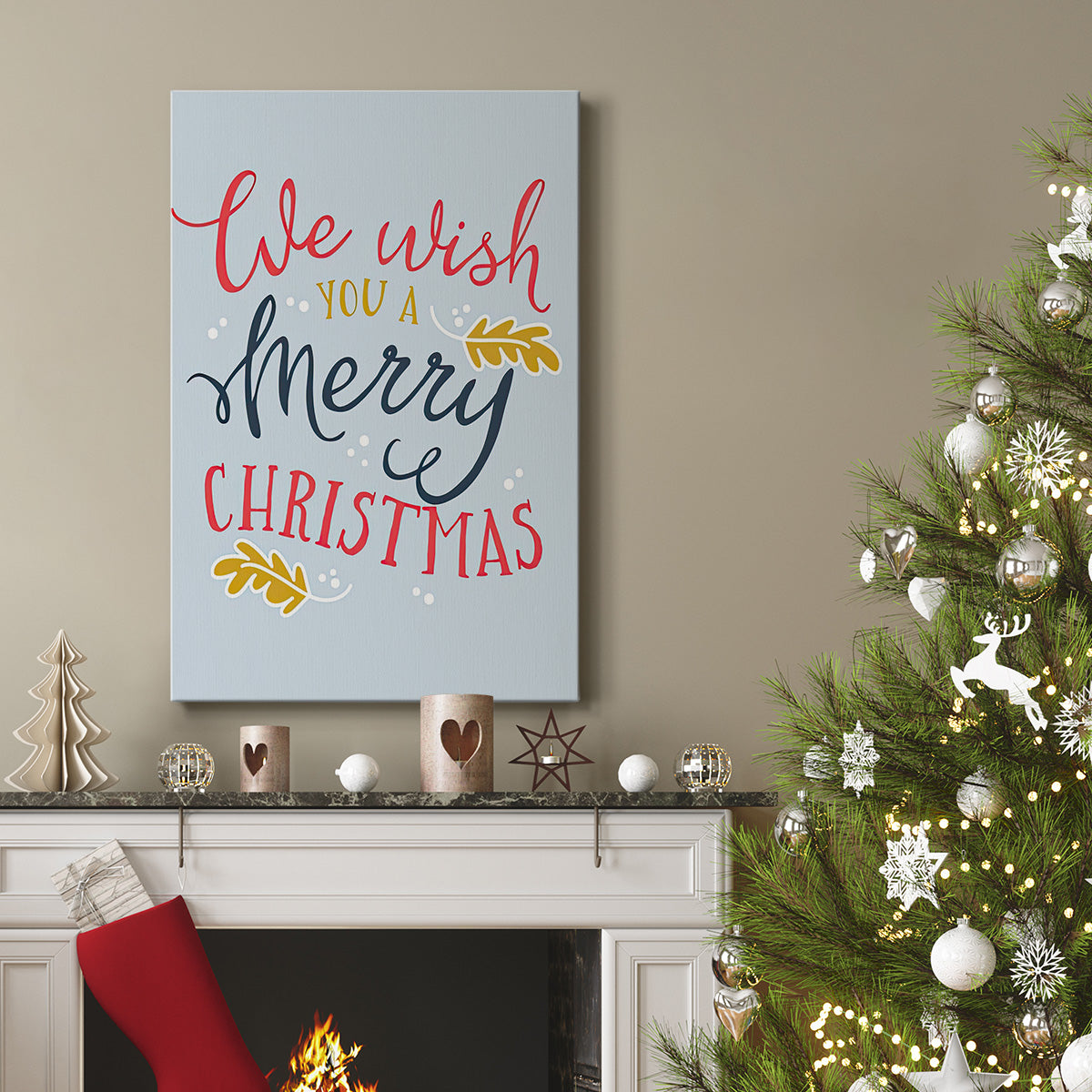 We Wish You  - Light Blue - Gallery Wrapped Canvas