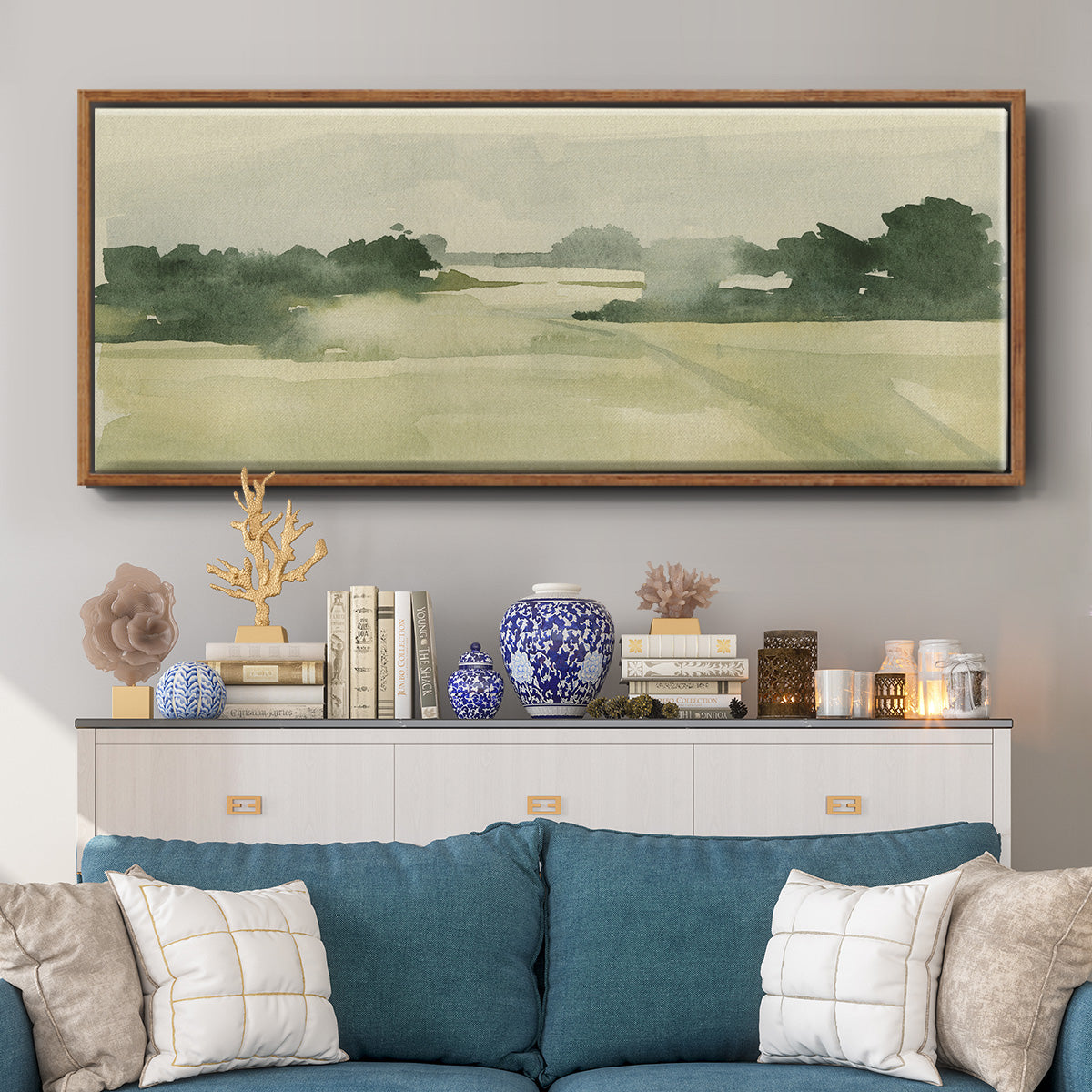 Watercolor Pasture I - Floater Framed Canvas Print