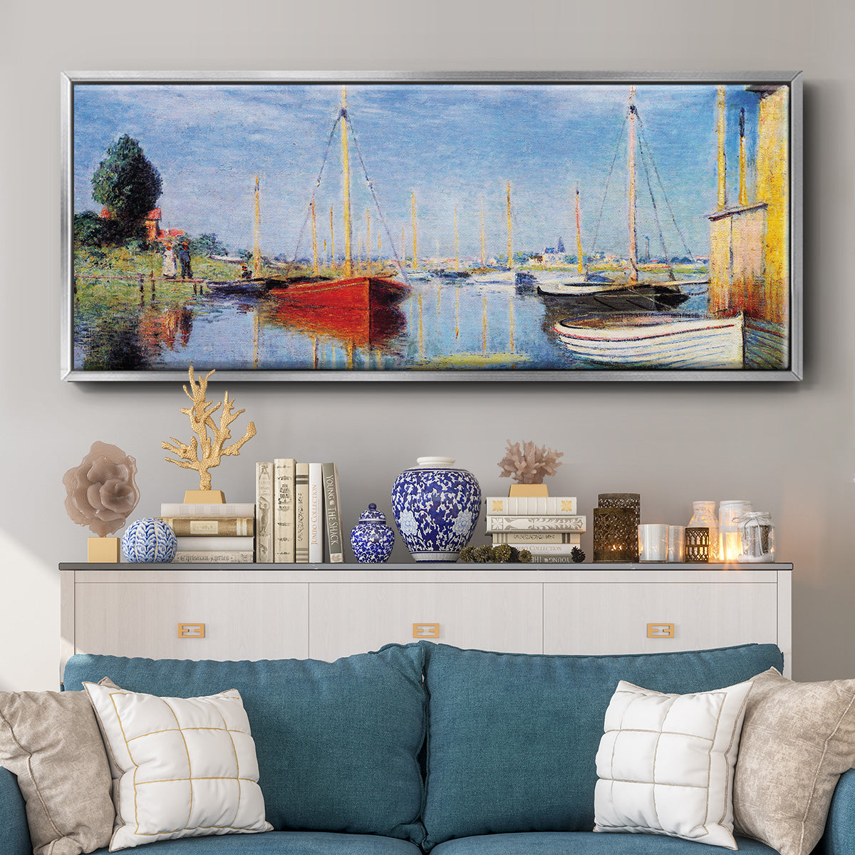 Pleasure Boats at Argenteuil - Floater Framed Canvas Print