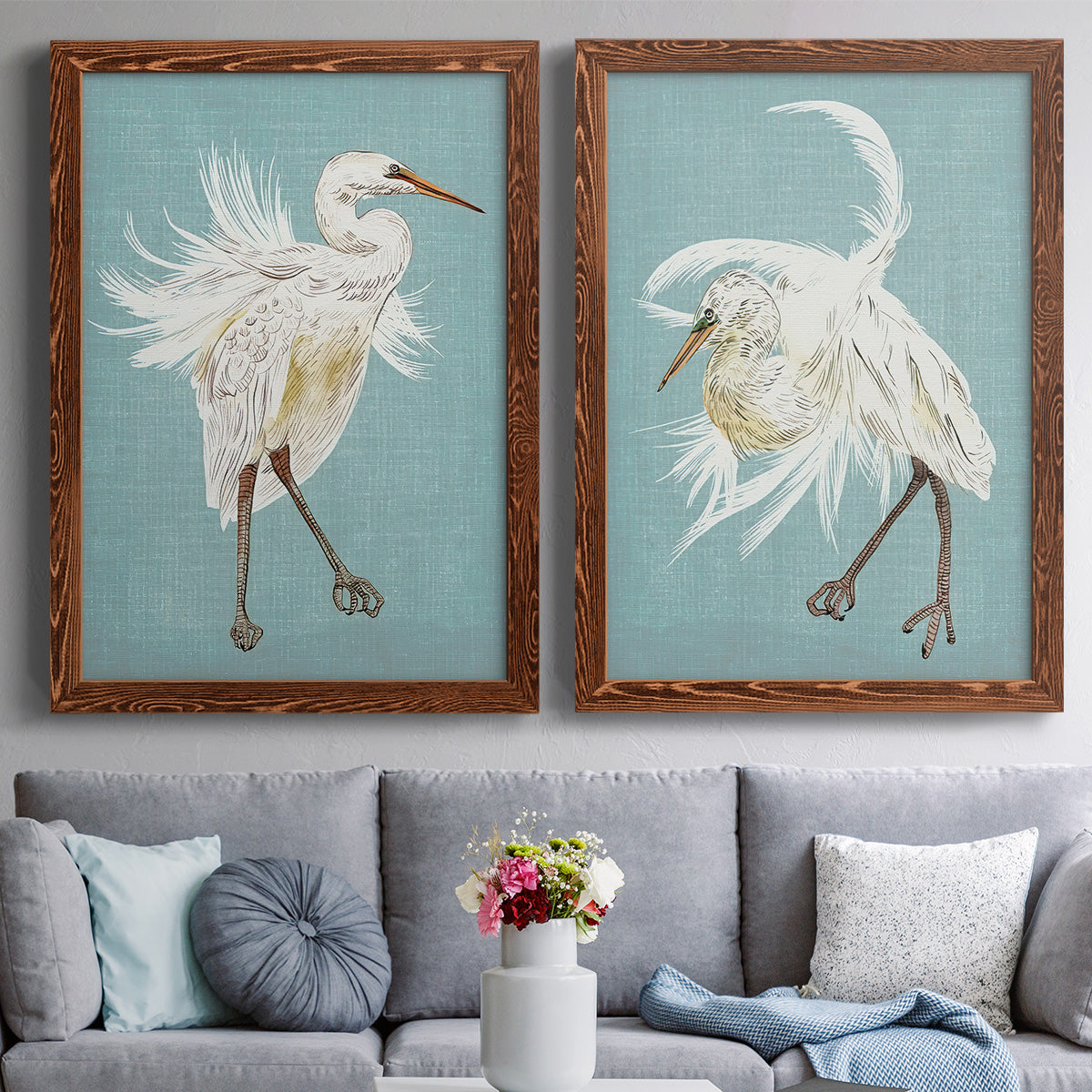 Heron Plumage III - Premium Framed Canvas 2 Piece Set - Ready to Hang