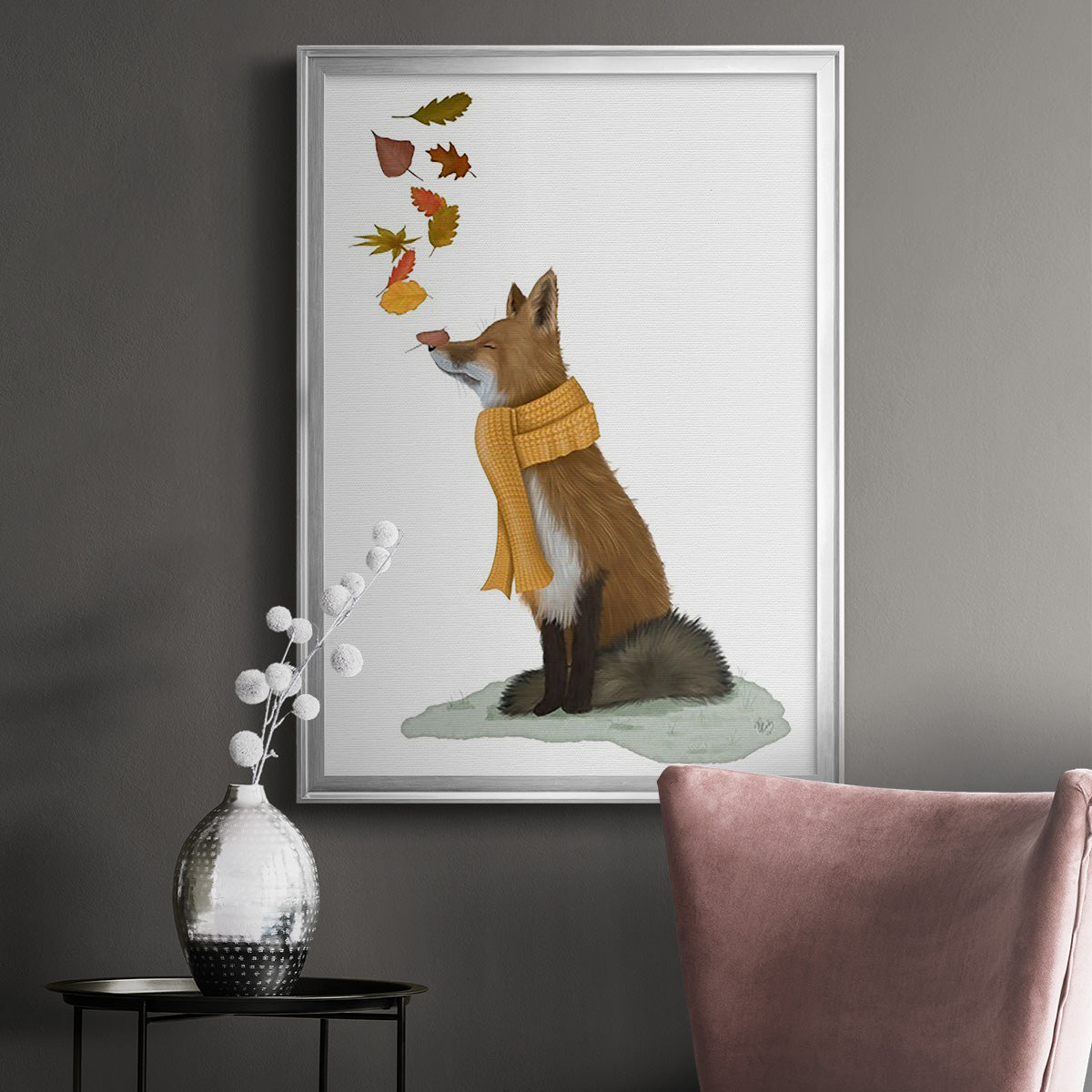 Fox Leaves on Nose - Modern Framed Canvas Print