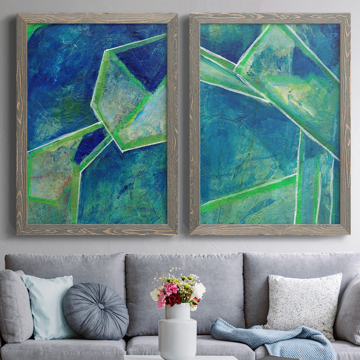 Geometric in Cool III - Premium Framed Canvas 2 Piece Set - Ready to Hang