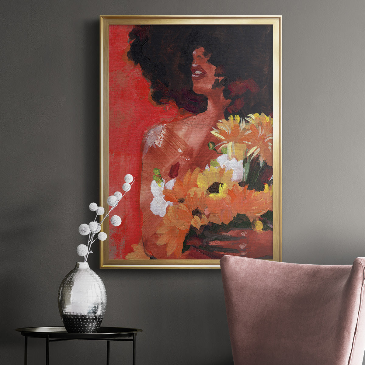 Through the Flowers I - Modern Framed Canvas Print