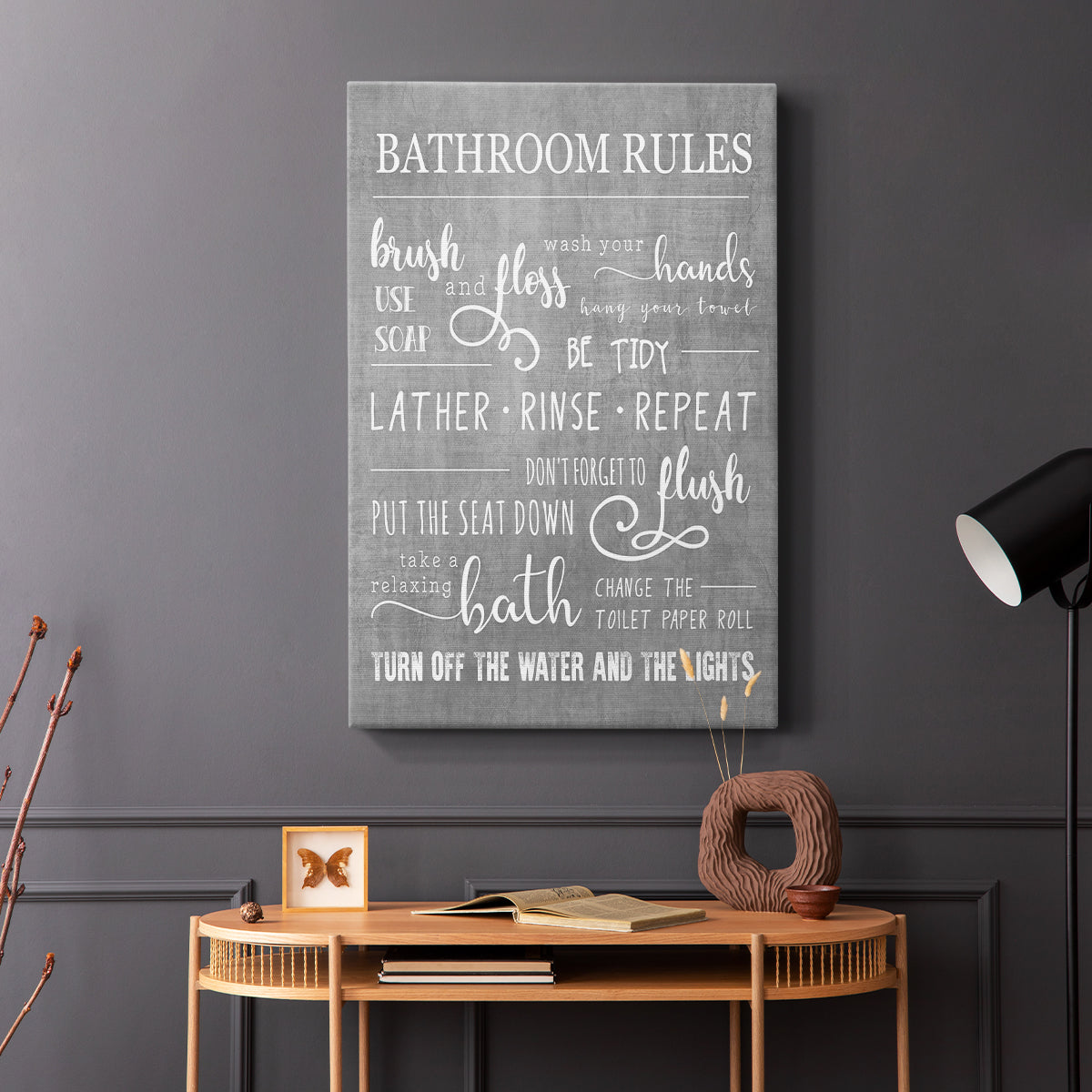 Neutral Bathroom Rules - Canvas Art Print