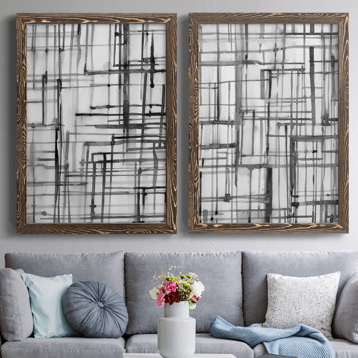 Line Meditation I - Premium Framed Canvas 2 Piece Set - Ready to Hang