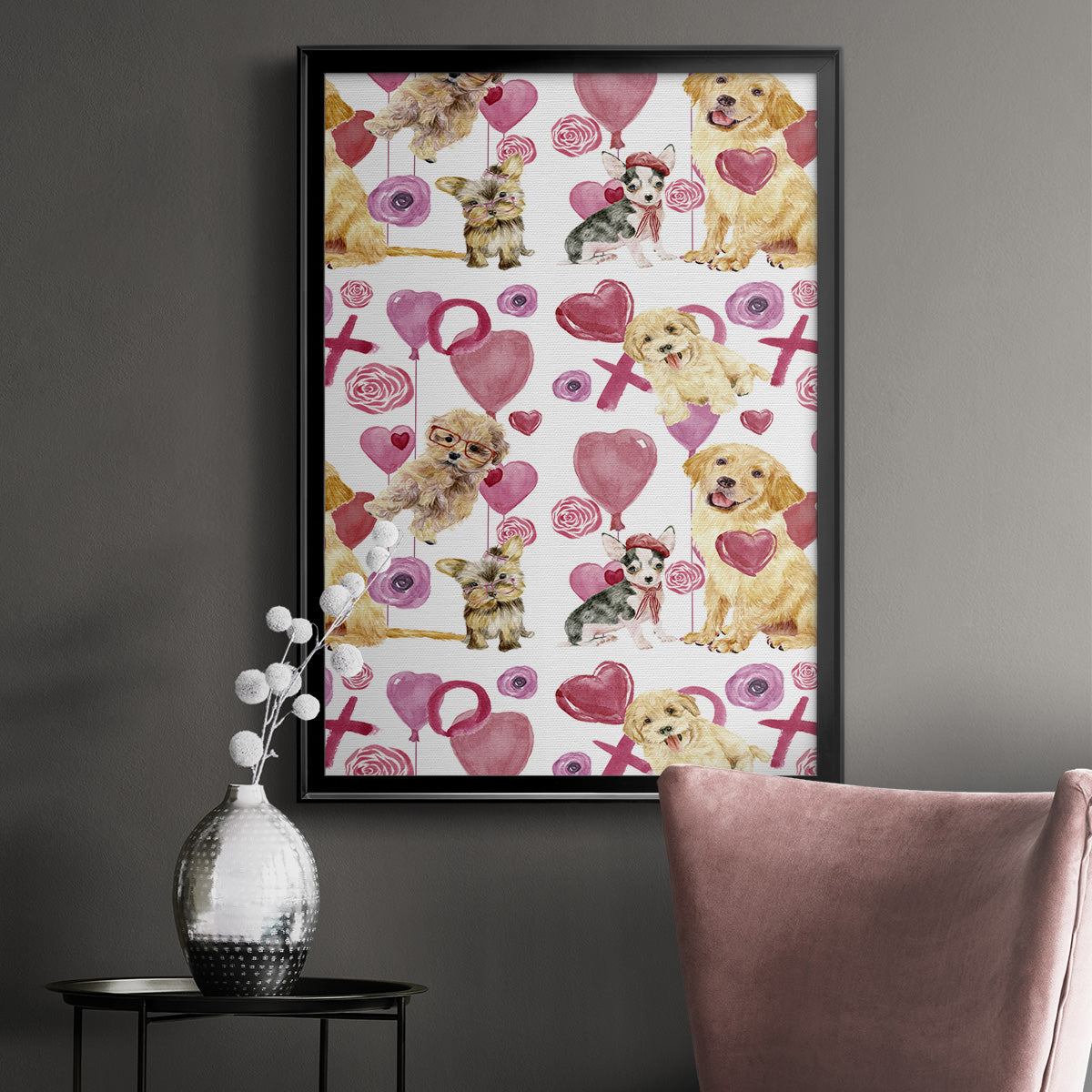 Puppy Valentine Collection E - Modern Framed Canvas Print