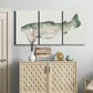 Three-panel canvas wall art featuring watercolor animal portrait, displayed above a cabinet in an entryway.