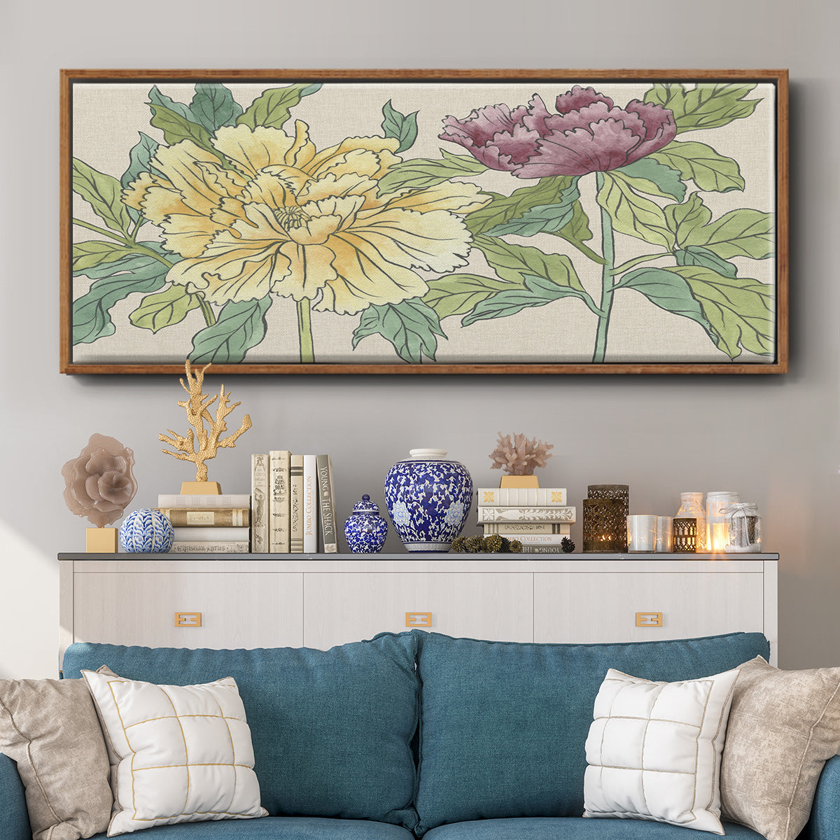 Peony Blooms II - Floater Framed Canvas Print