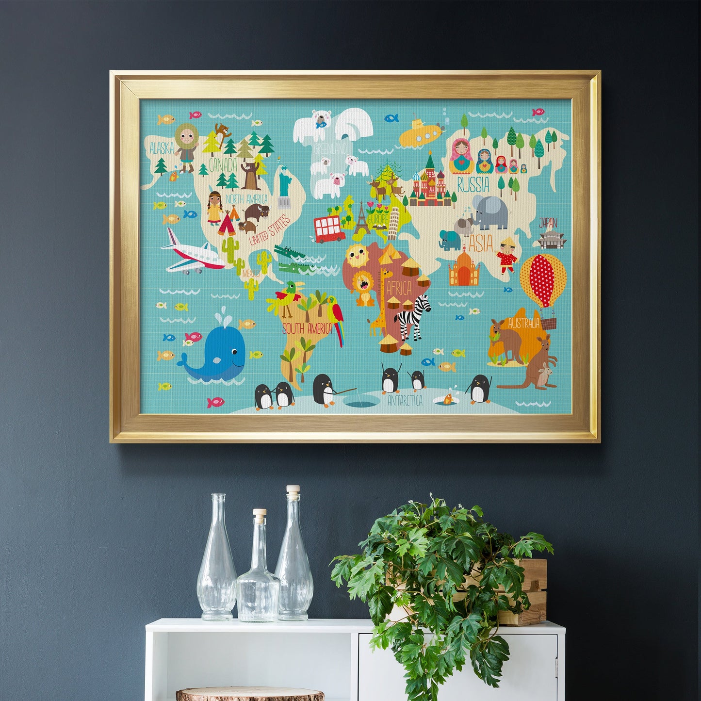 Children's World Map Premium Classic Framed Canvas - Ready to Hang