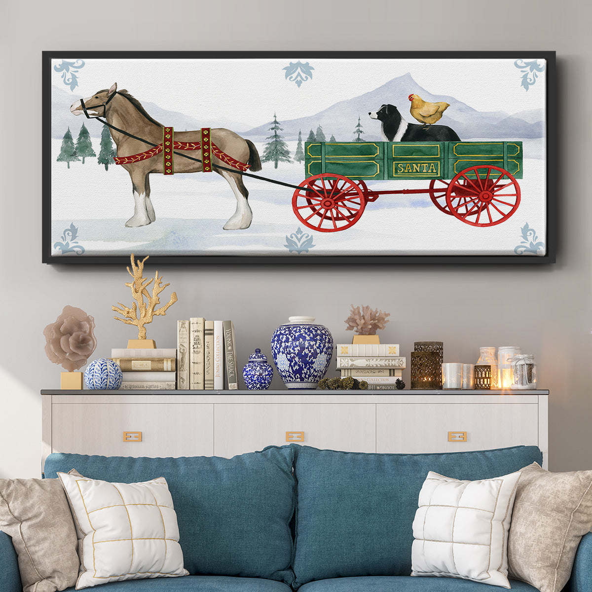 Santa's Farm Collection C - Floater Framed Canvas Print