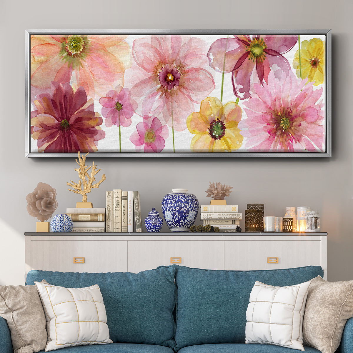 Pop of Pink I - Floater Framed Canvas Print