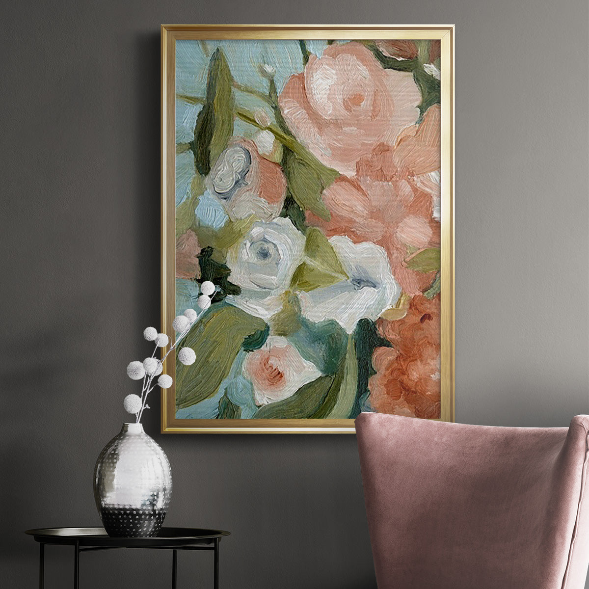 Bouquet Scatter II - Modern Framed Canvas Print