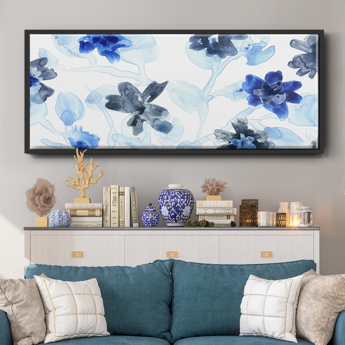 Blue Gossamer Garden V - Floater Framed Canvas Print