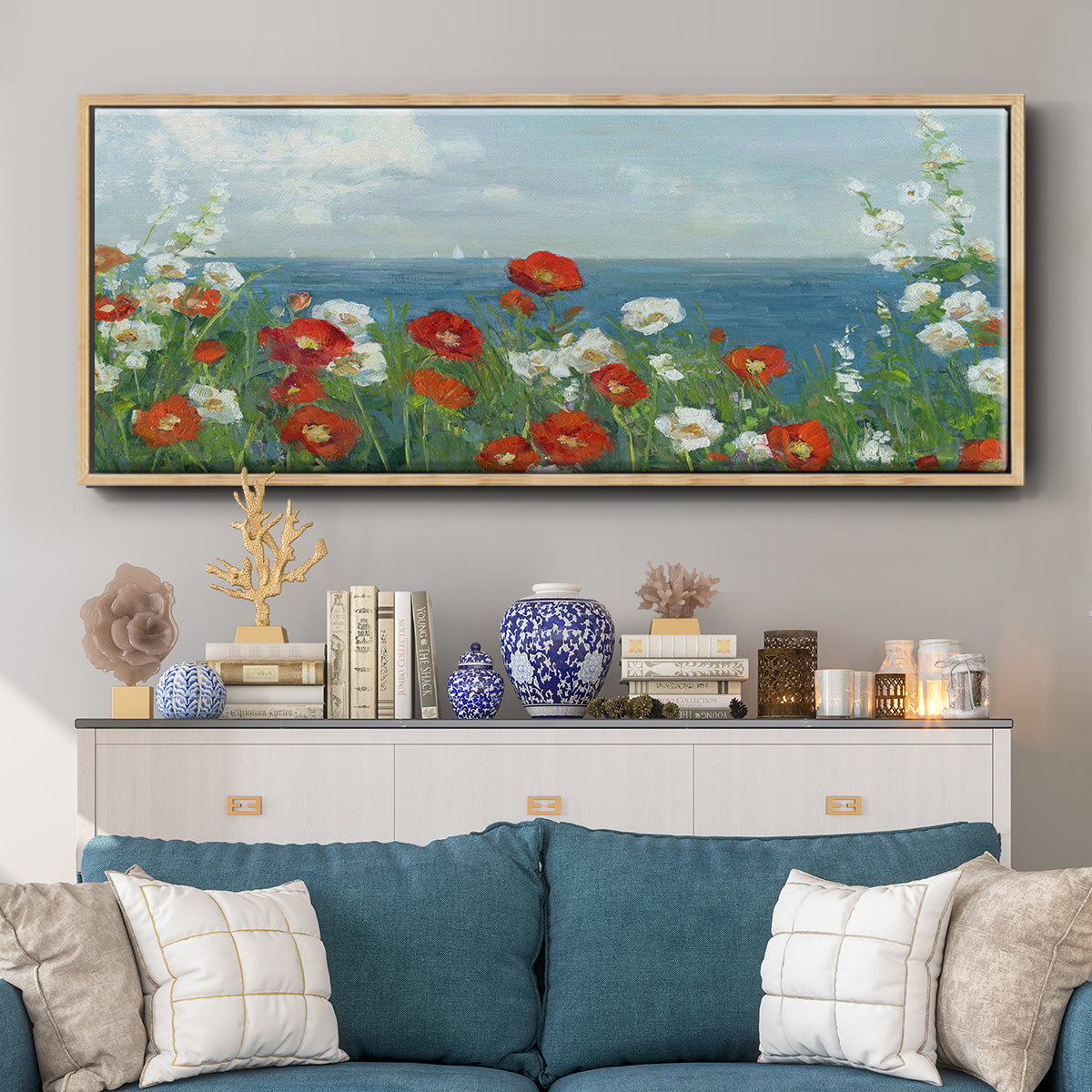 Through the Flowers - Floater Framed Canvas Print