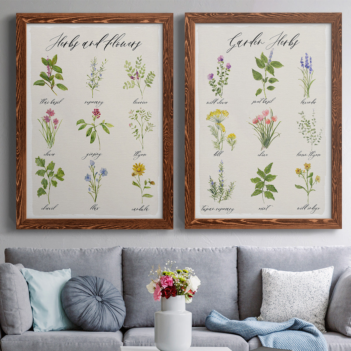 Herbs and Flowers - Premium Framed Canvas 2 Piece Set - Ready to Hang