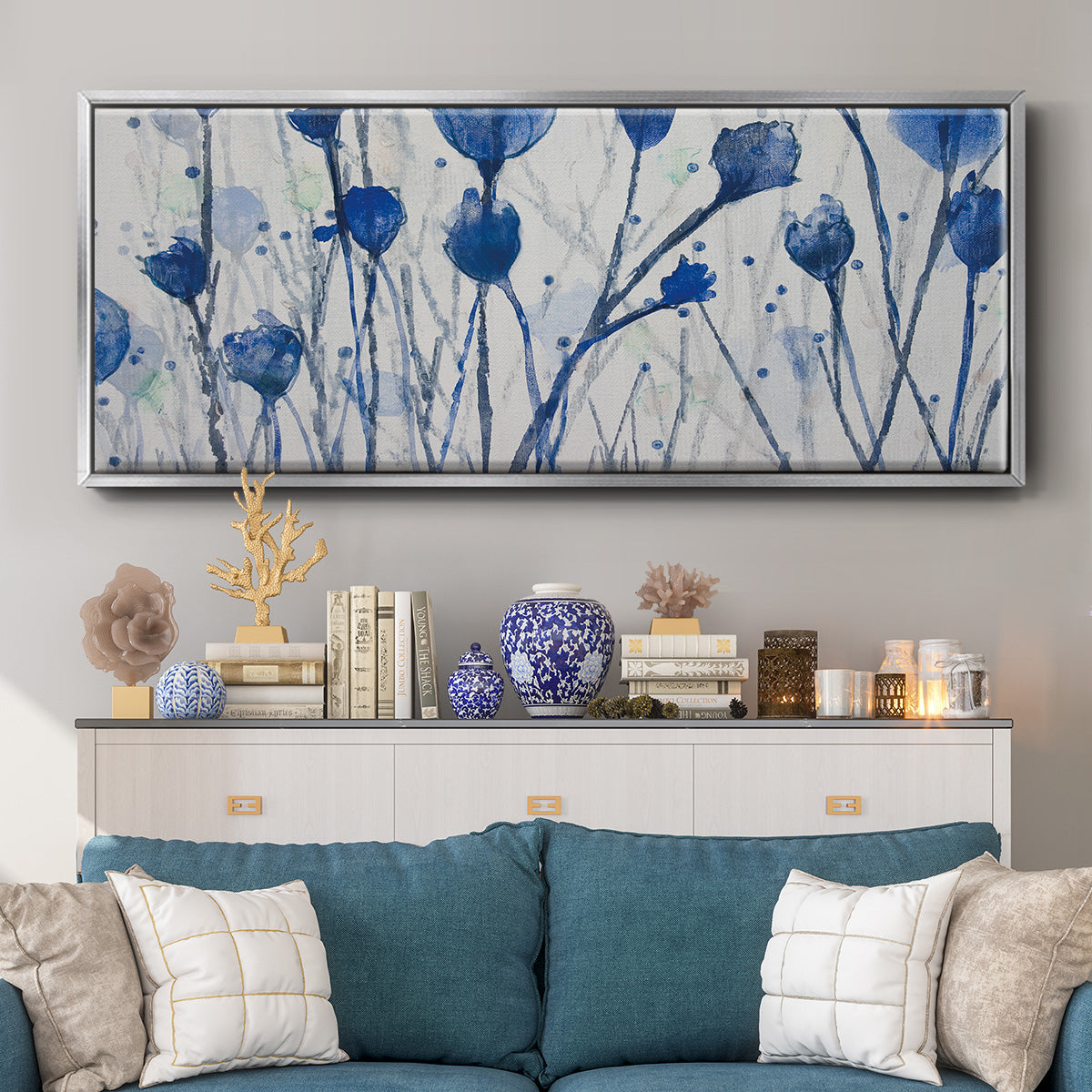 Blue Day Garden - Floater Framed Canvas Print