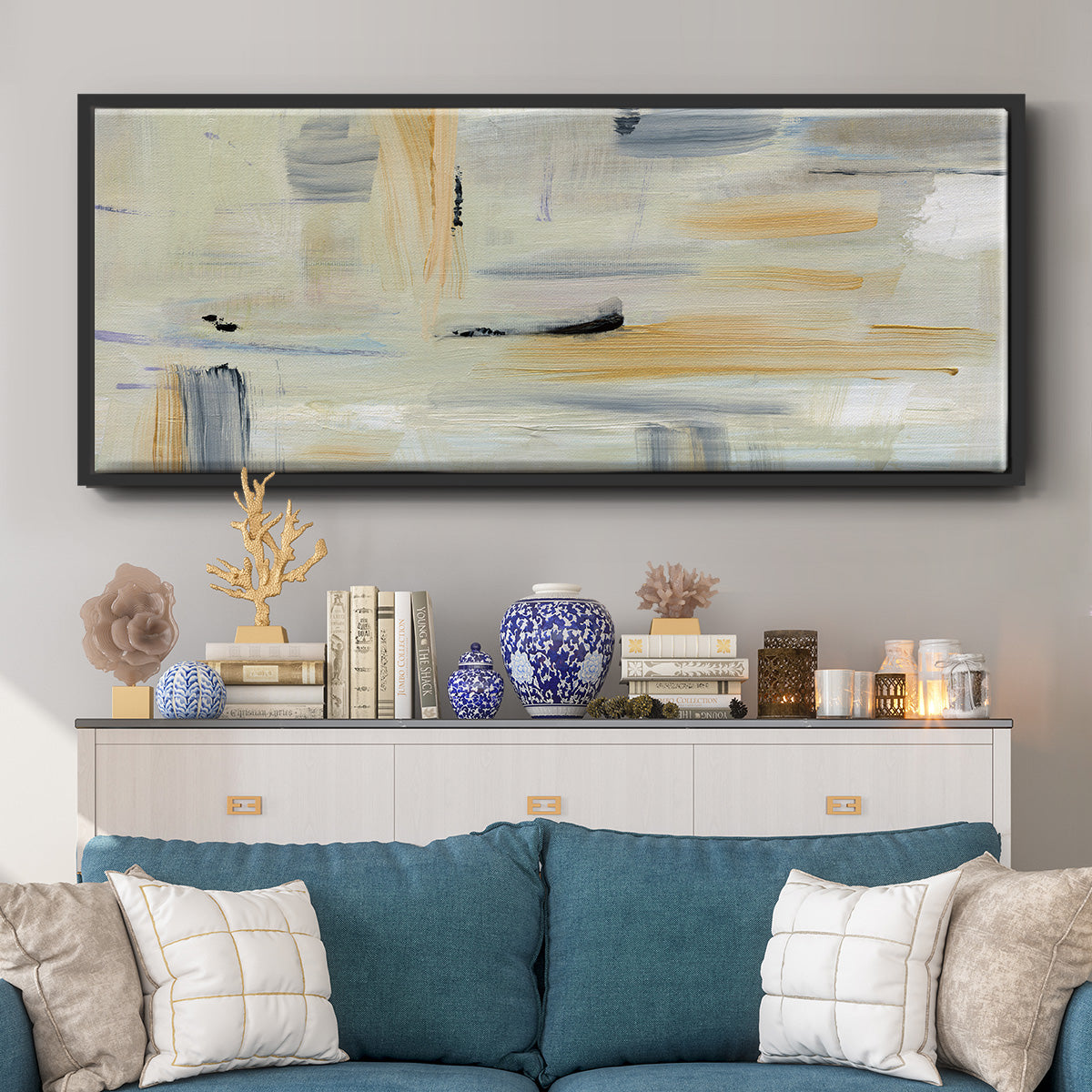 Gray Absract - Floater Framed Canvas Print