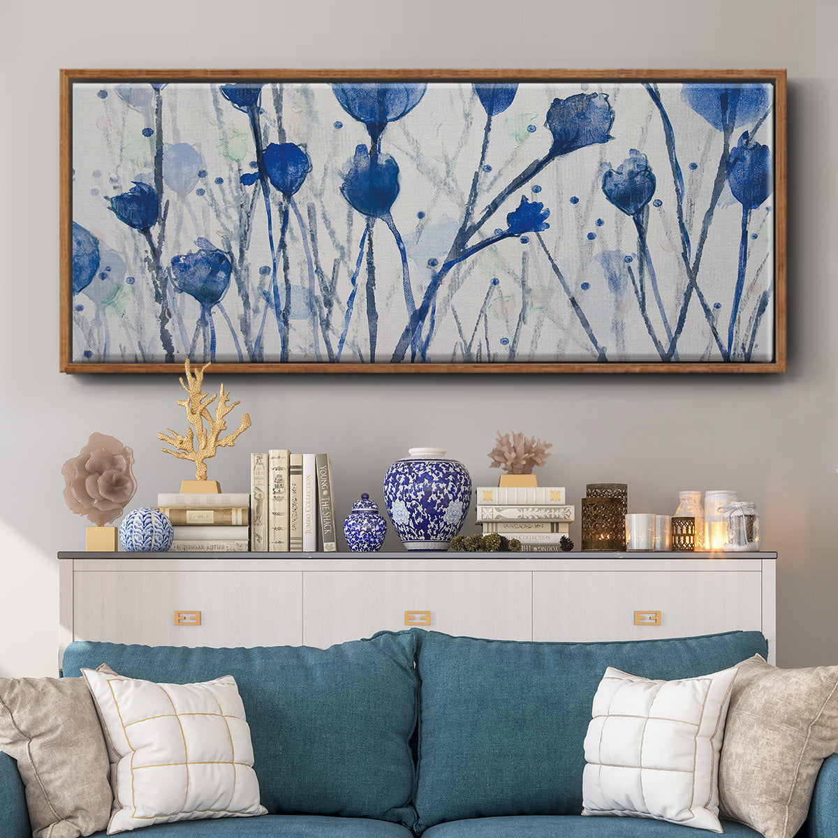 Blue Day Garden - Floater Framed Canvas Print