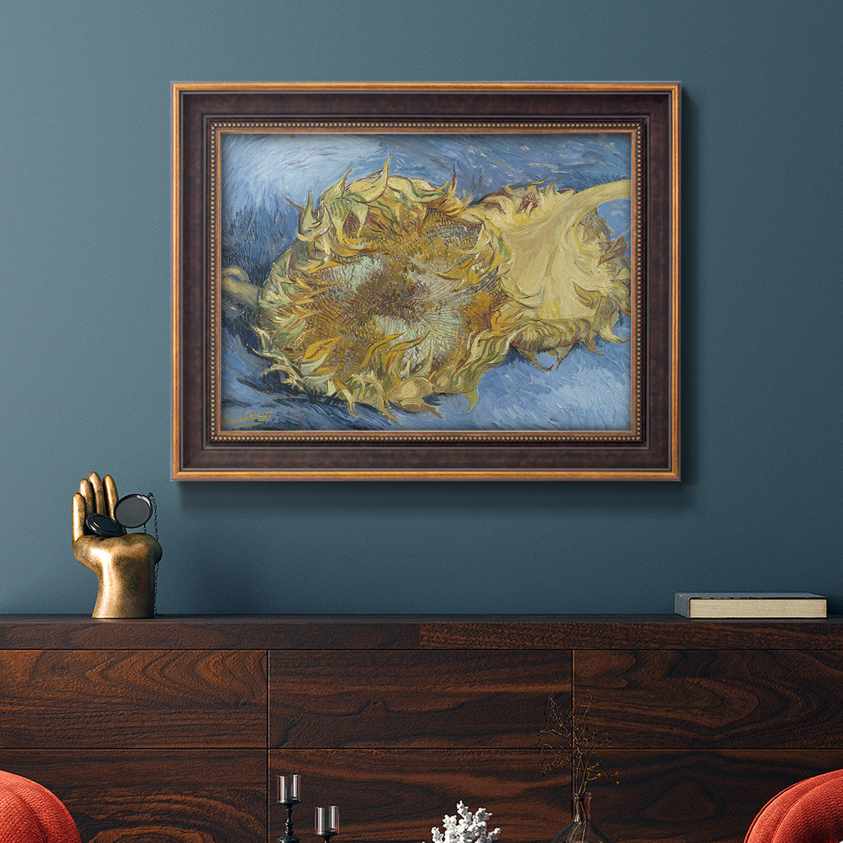 Two Cut Sunflowers - Ornate Framed Canvas Print