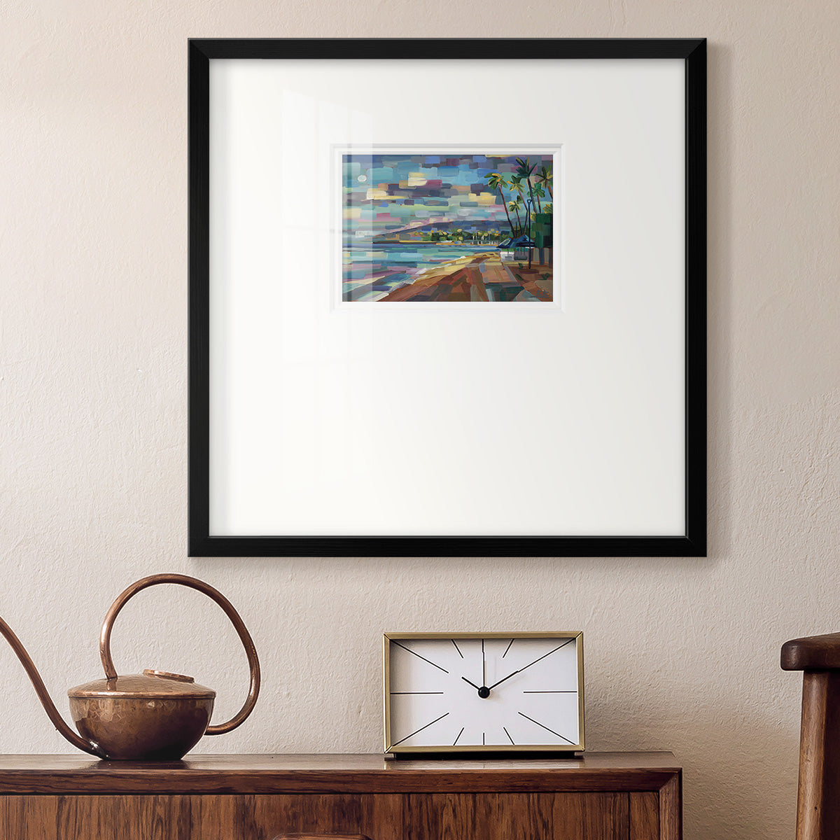 Morning Moon Over Waikiki- Premium Framed Print Double Matboard