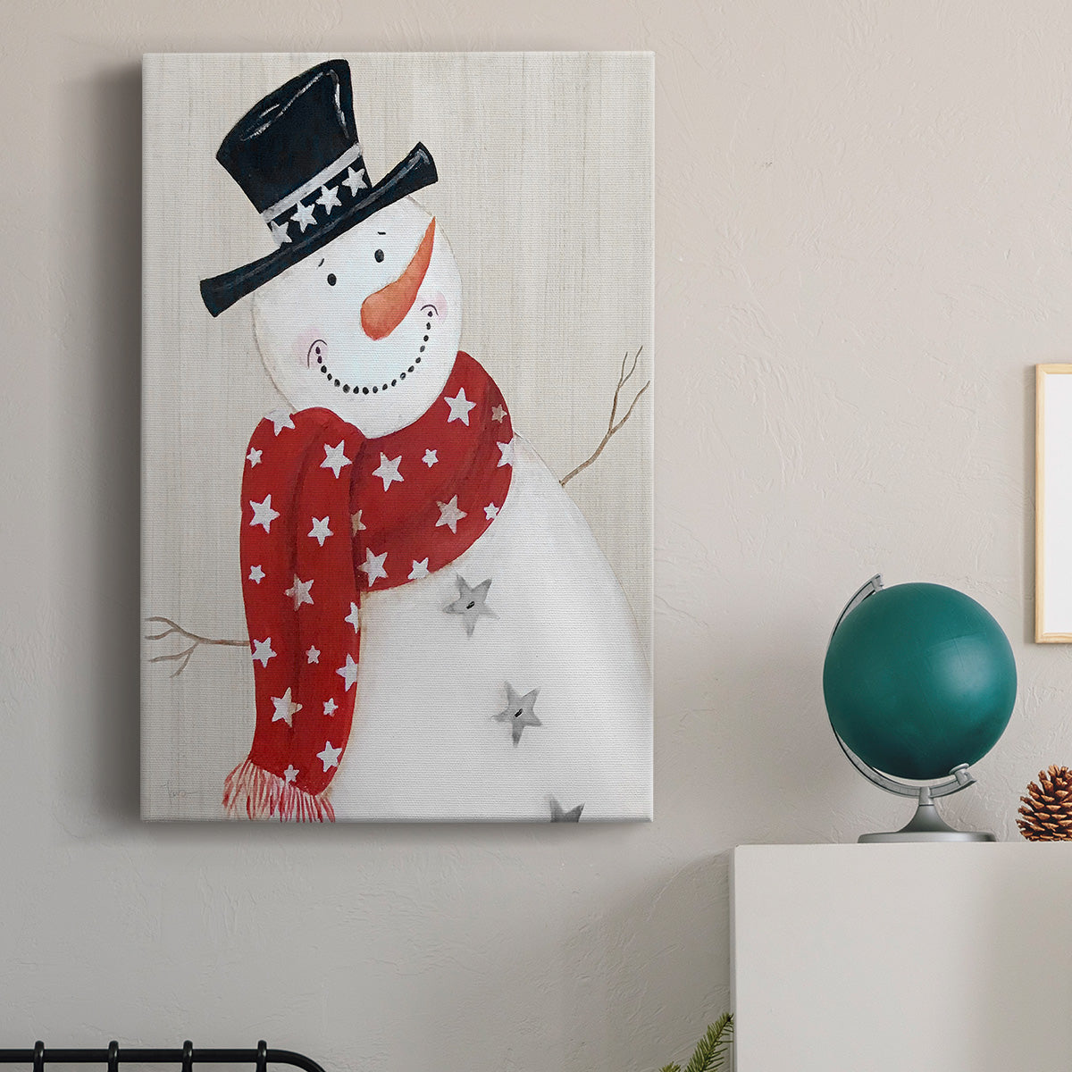 Festive Snowman I Premium Gallery Wrapped Canvas - Ready to Hang