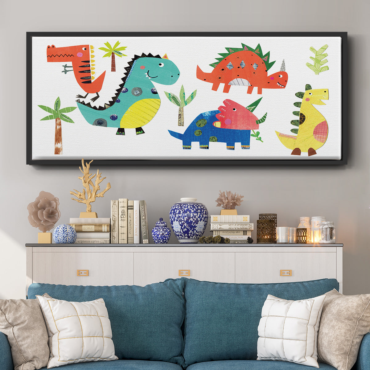 Dino Party - Floater Framed Canvas Print