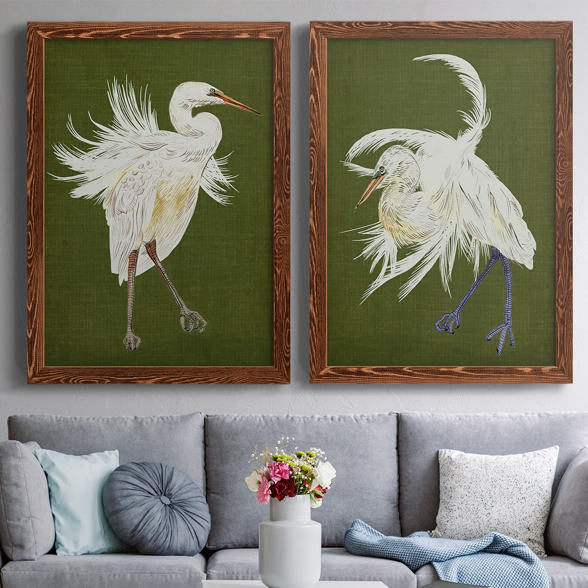 Heron Plumage I - Premium Framed Canvas 2 Piece Set - Ready to Hang