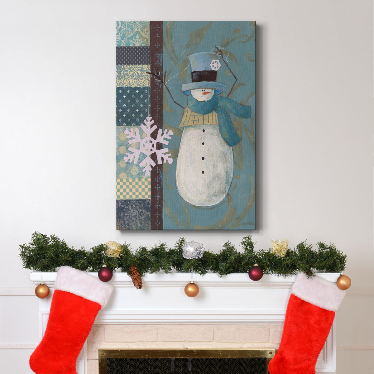 Snowman Patchwork I Premium Gallery Wrapped Canvas - Ready to Hang