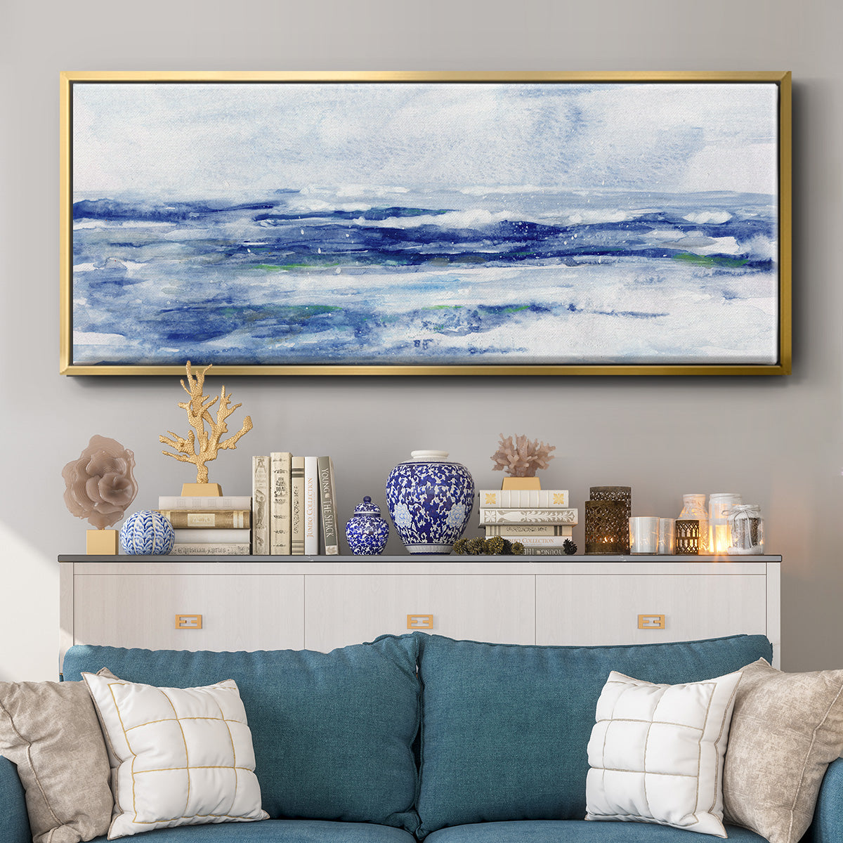 Soft Ocean Waters II - Floater Framed Canvas Print