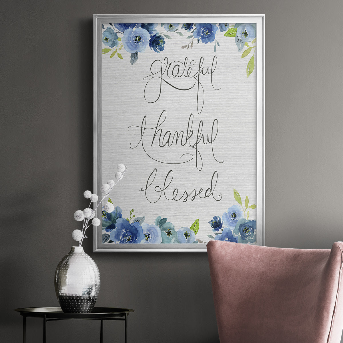 Grateful, Thankful, Blessed - Modern Framed Canvas Print