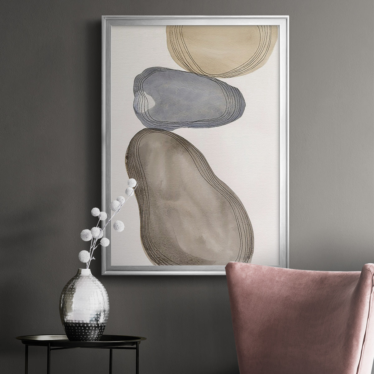 River Rocks Contour II - Modern Framed Canvas Print