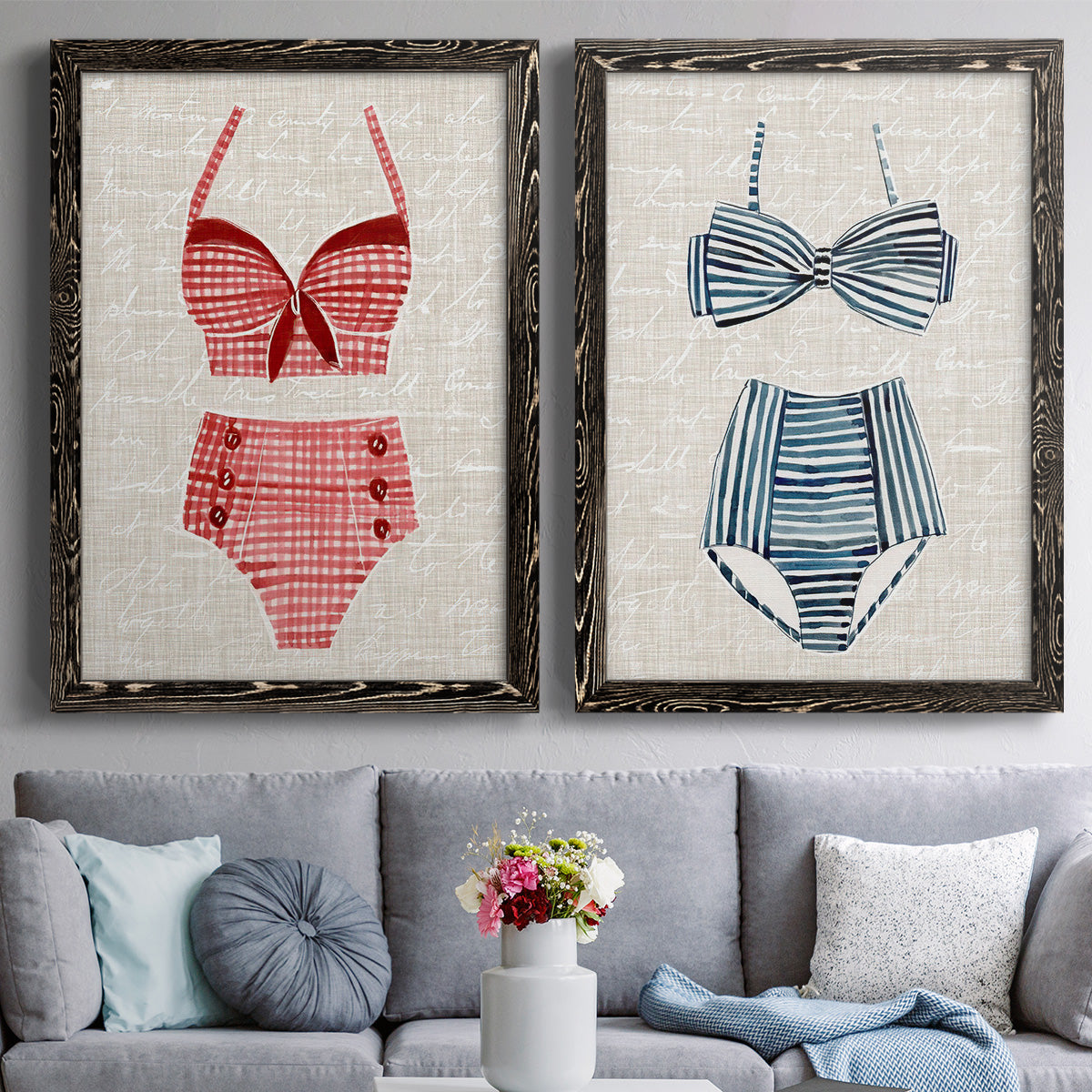 Vintage Swimming III - Premium Framed Canvas 2 Piece Set - Ready to Hang