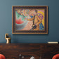 Neo-impressionist abstract portrait by Paul Signac in an ornate bronzed mahogany wood frame displayed in a dark-toned interior setting.