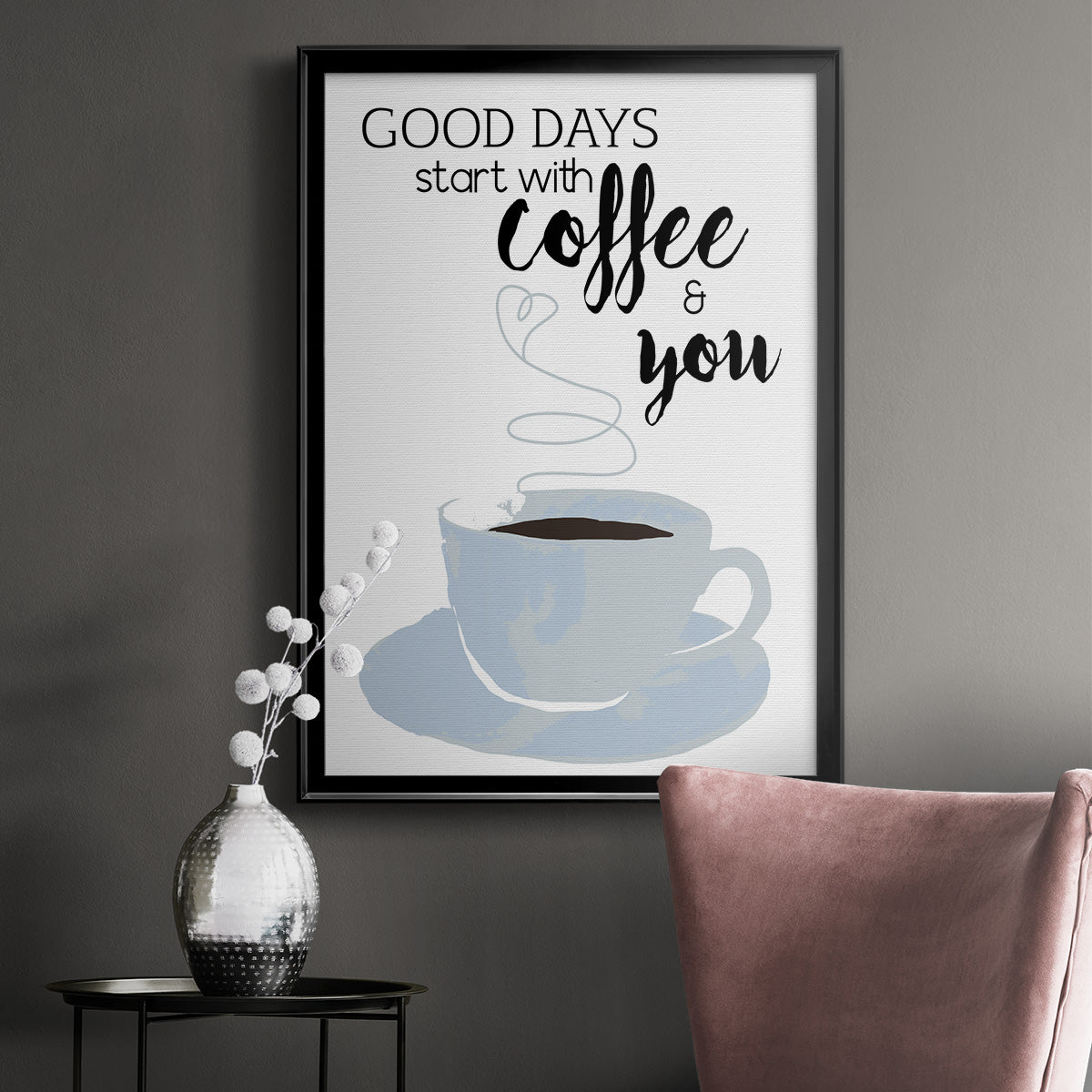 Start With Coffee & You - Modern Framed Canvas Print