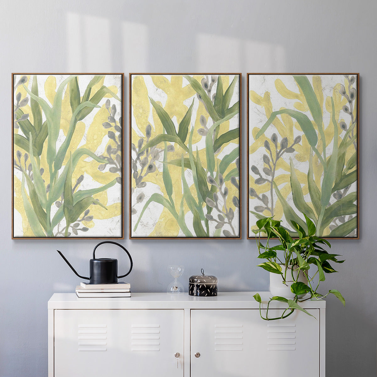 Sea Grass Fresco I - Framed Premium Gallery Wrapped Canvas L Frame 3 Piece Set - Ready to Hang