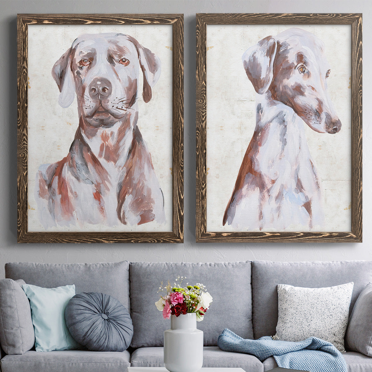 Sitting Dog I - Premium Framed Canvas 2 Piece Set - Ready to Hang