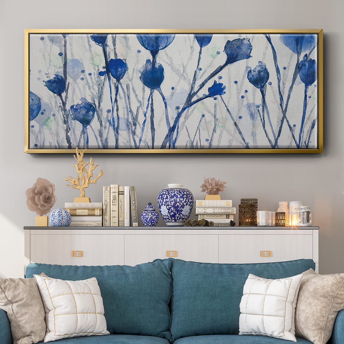 Blue Day Garden - Floater Framed Canvas Print