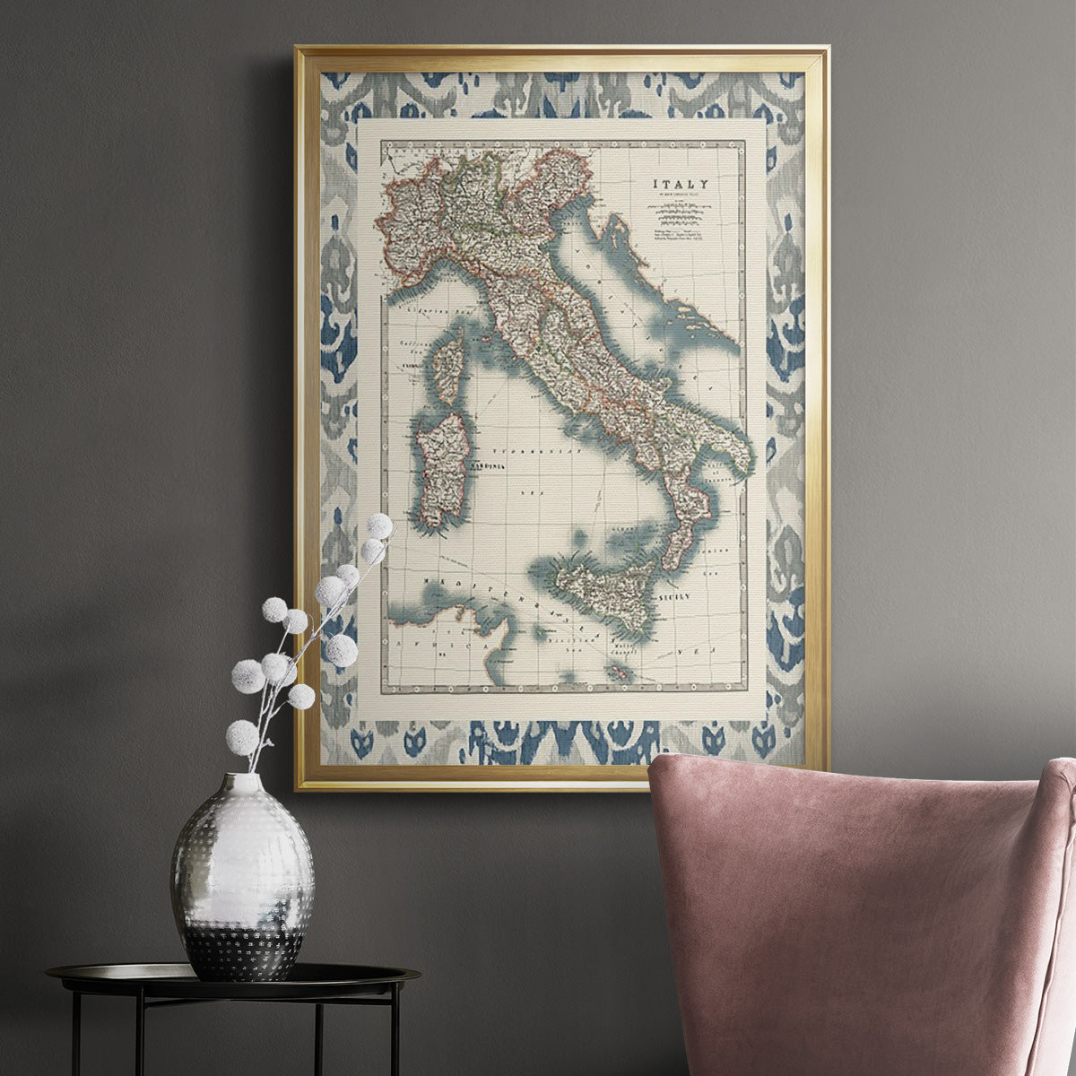 Bordered Map of Italy - Modern Framed Canvas Print