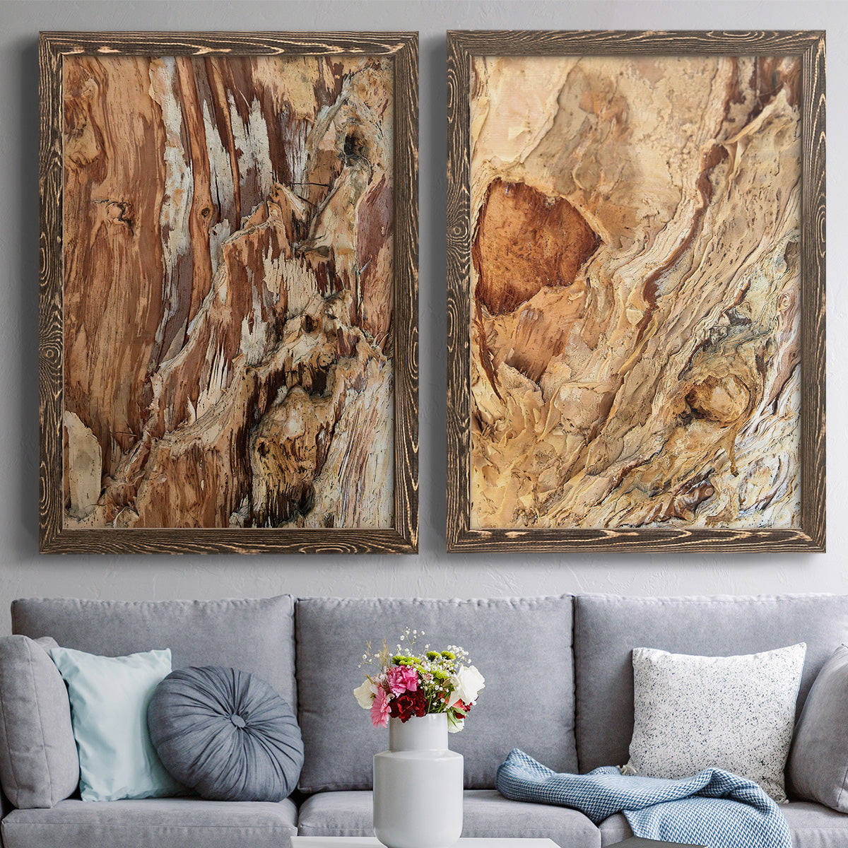 Tree Texture Triptych I - Premium Framed Canvas 2 Piece Set - Ready to Hang