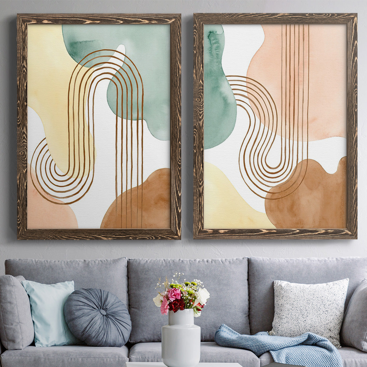 Spring Shapes I - Premium Framed Canvas 2 Piece Set - Ready to Hang