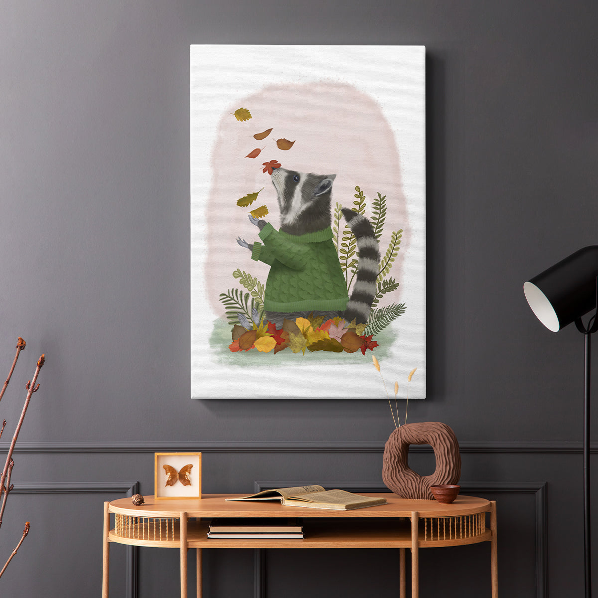 Raccoon Catching Leaves - Canvas Art Print