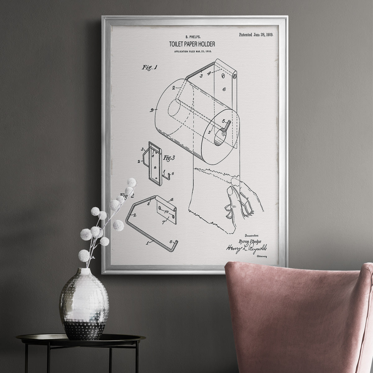 Toilet Paper Patent II - Modern Framed Canvas Print