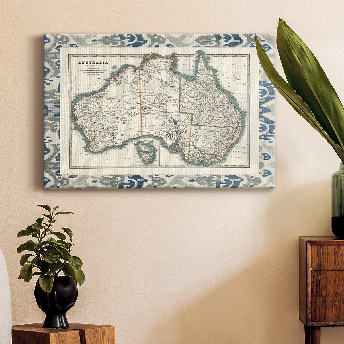 Bordered Map of Australia Premium Gallery Wrapped Canvas - Ready to Hang