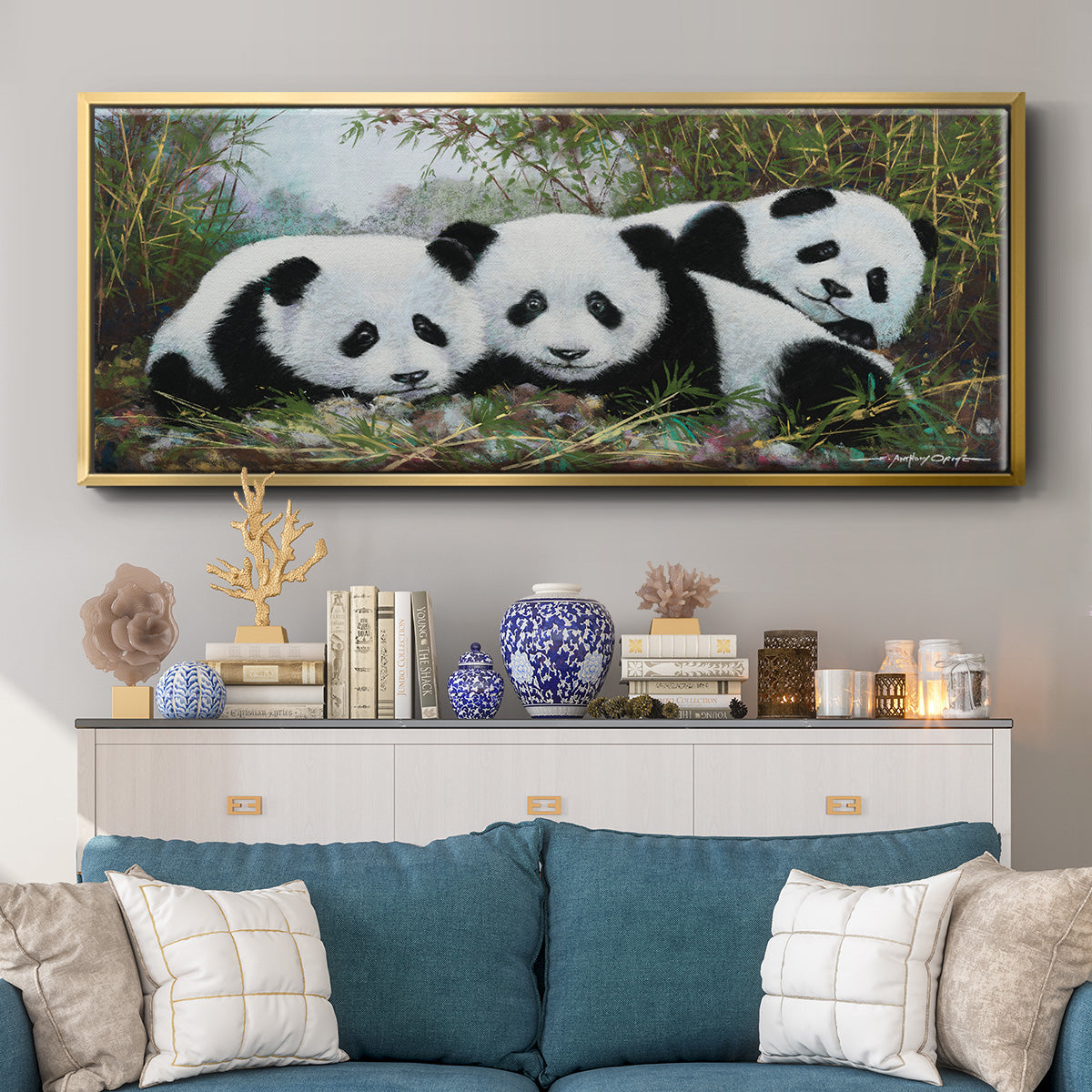Panda Play - Floater Framed Canvas Print