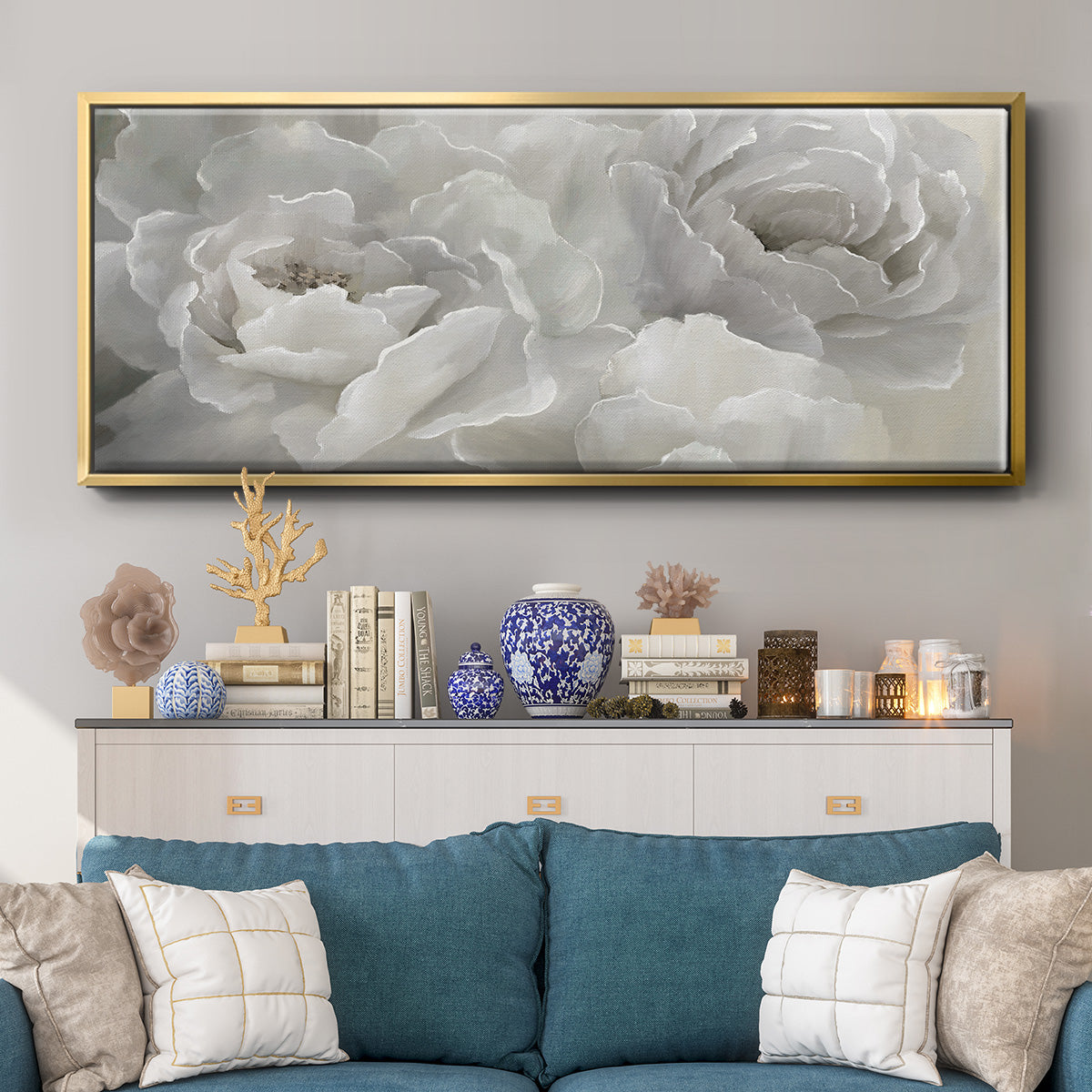 Soft Peony Lace - Floater Framed Canvas Print