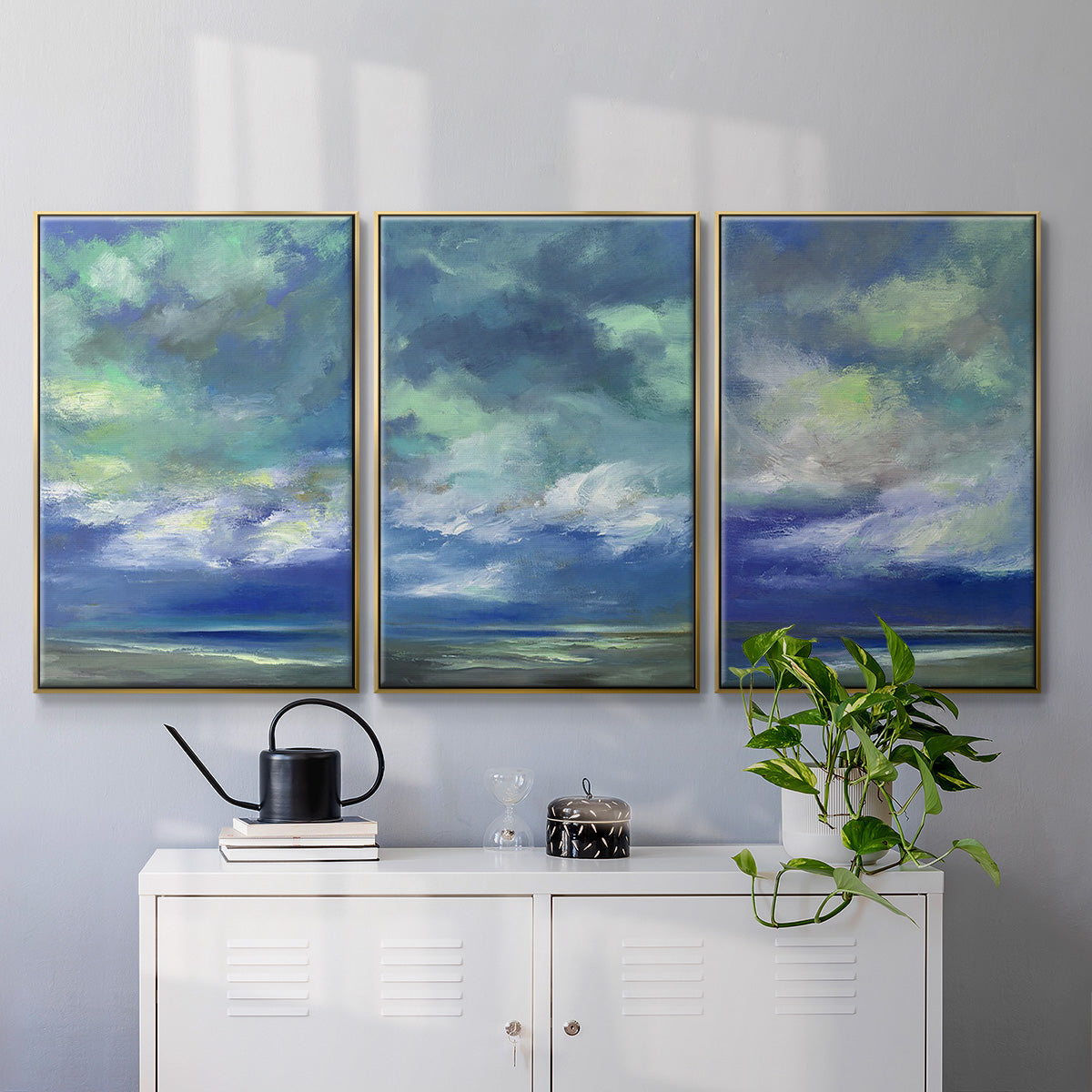 Island Dusk - Framed Premium Gallery Wrapped Canvas L Frame 3 Piece Set - Ready to Hang