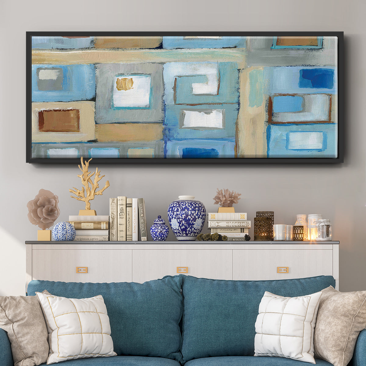 Variation on Greek Key II - Floater Framed Canvas Print