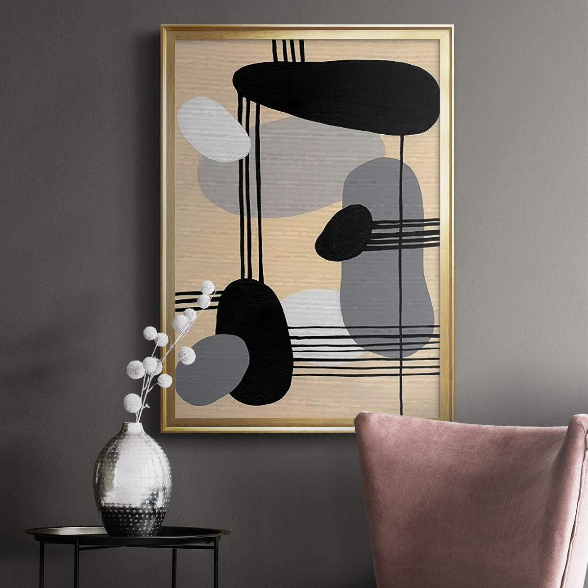 Interconnected Shapes II - Modern Framed Canvas Print